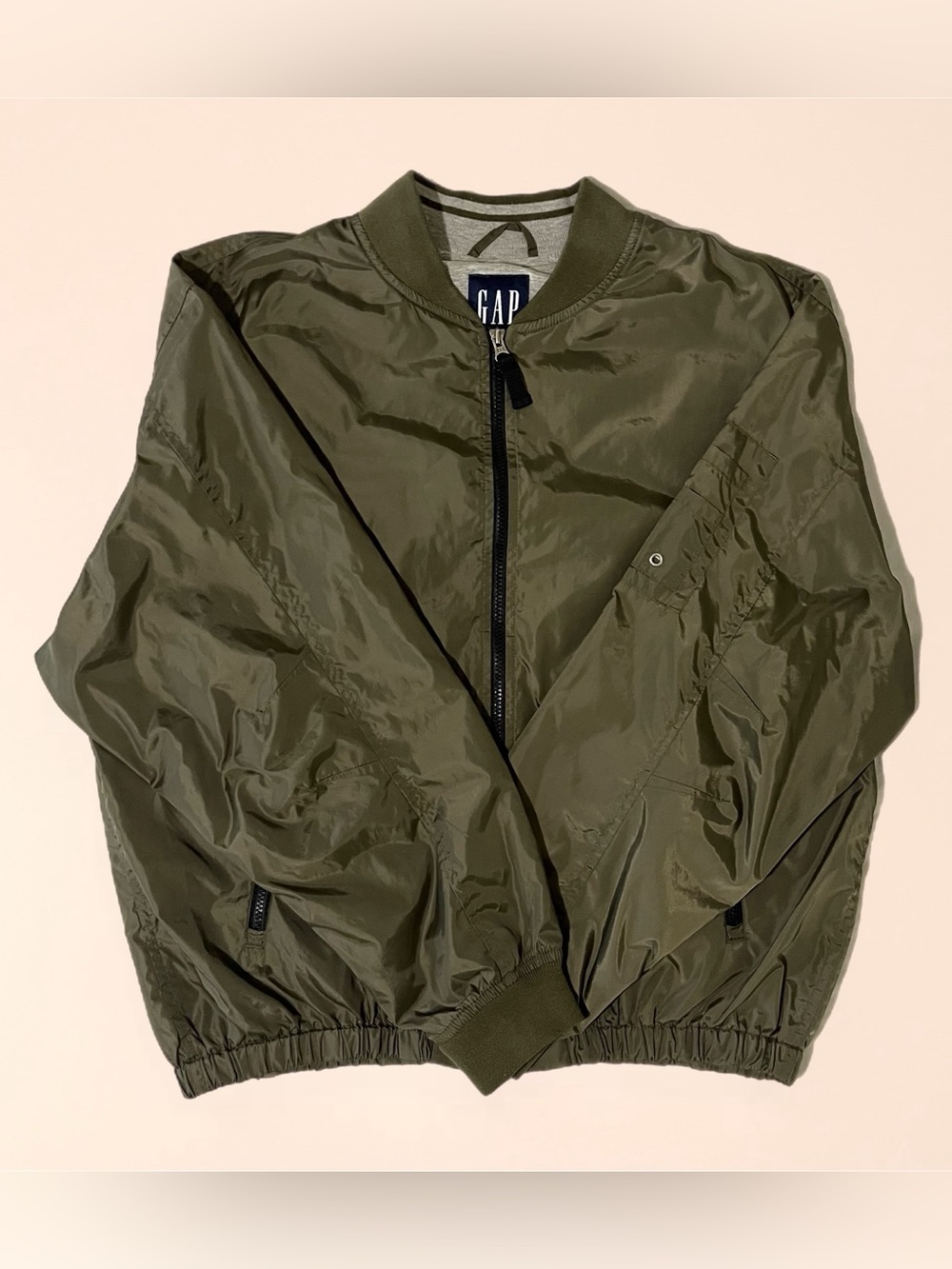 🫒 GAP Olive Green Lightweight Bomber Jacket w/ Utility Pocket | Men’s Sz XL